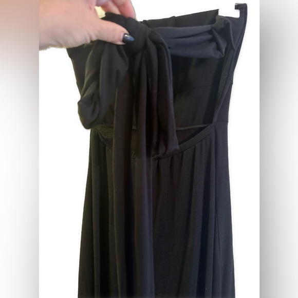 Alexis by Tal Sheyn Couture Strapless Black Maxi Dress A-Line Long Tie Dress USA - Picture 2 of 12